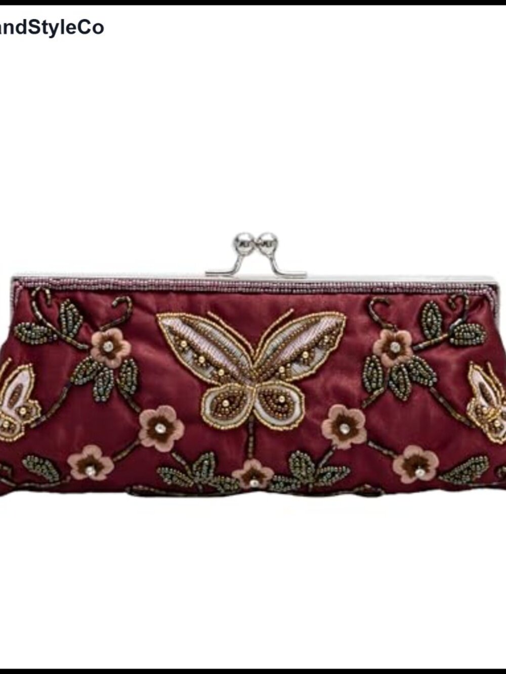 Beaded Butterfly Floral Evening Clutch Kiss Lock Purse Detachable Chain